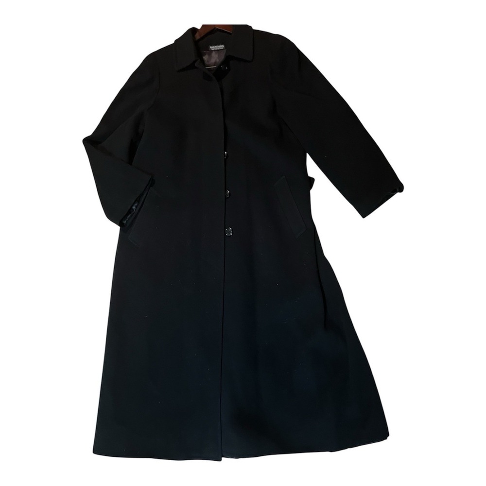 Vtg Cardinal Canada 100% Cashmere Large Black Wool Long Coat Overcoat Half Belt